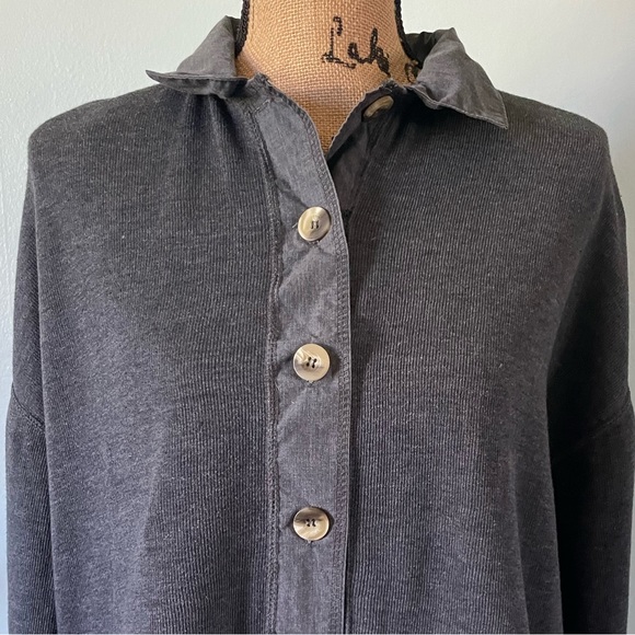 Vintage 90s Express Tricot Collared Button Front Knit Long Sleeve in Grey Blue - Picture 3 of 10